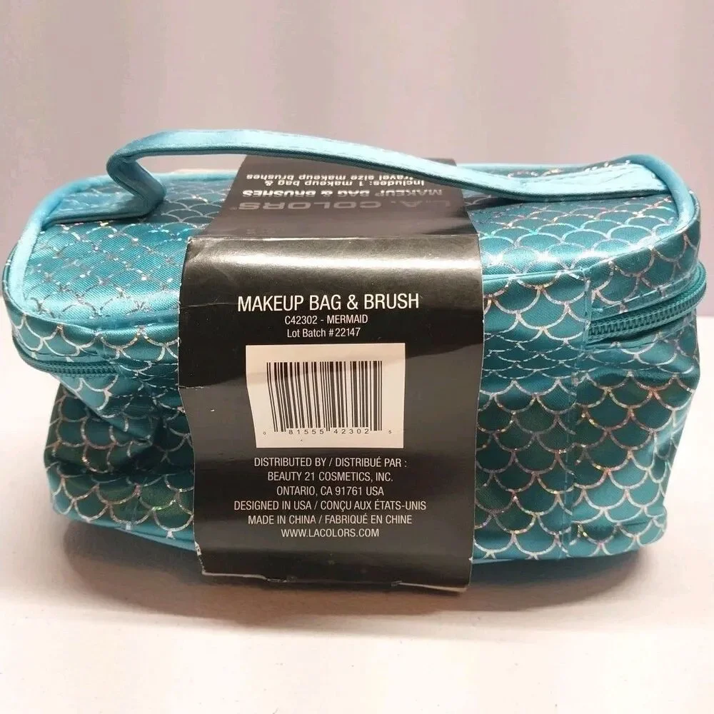 LA Colors Mermaid Makeup Bag w/ 5 Travel Size  Cosmetics Brushes NWT